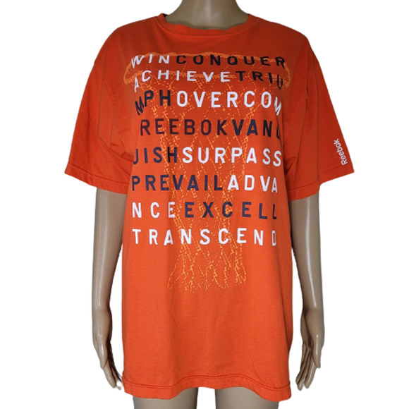 Reebok Men's Orange Graphic Printed Short Sleeve Crew Neck T-Shirts Top Size M - Picture 1 of 8